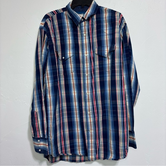 Wrangler Pearl Snap Western Shirt LT Large Tall Cotton Stripe Plaid Men's - Picture 1 of 7